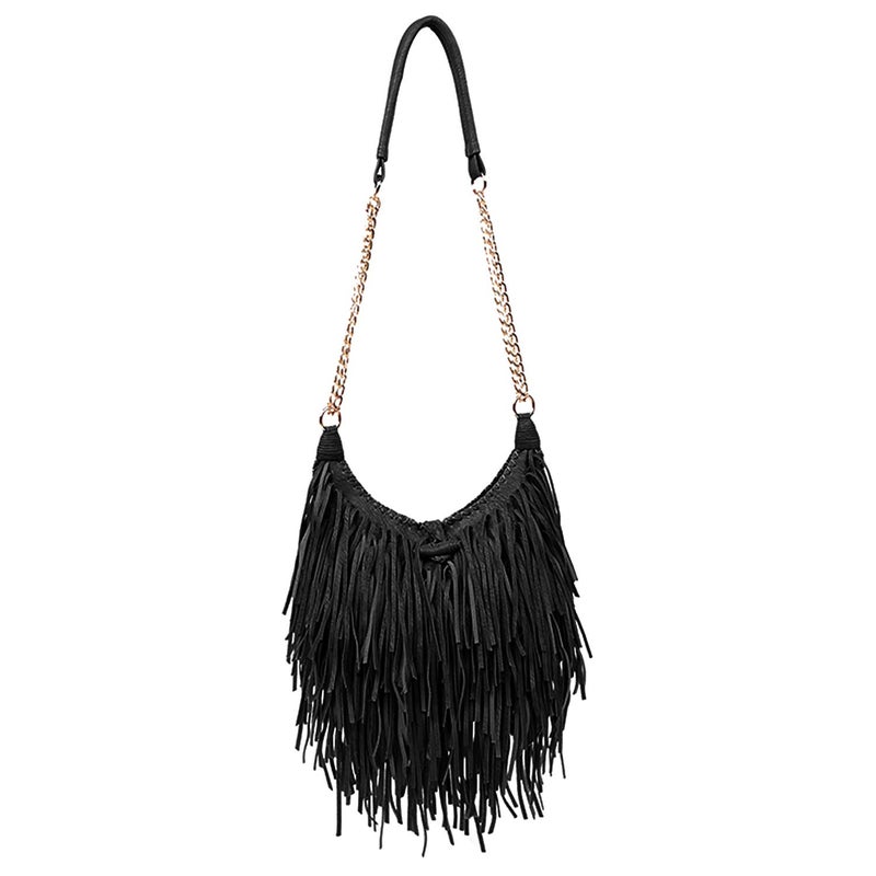 LUI SUI Women's Fashion Fringed Shoulder Bag Tassel Cross Body Bags (Black) - Image 1